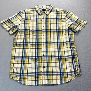 Prana Yellow and Blue Plaid Casual Button Down Shirt